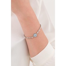 TMT Silver Gümüş Turkuaz Firuze ve Zirkon Taşlı Göz Nazar Boncuklu Bileklik