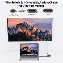 CoverZone Type-C To Dp Kablo, 8k 60Hz 200CM Yüksek Hızlı, Tip C To Displayport Kablo 2 Metre Kablo Uzunluğu USB C To Displayport Kablo 200CM ZR858