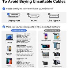 CoverZone Type-C To Dp Kablo, 8k 60Hz 200CM Yüksek Hızlı, Tip C To Displayport Kablo 2 Metre Kablo Uzunluğu USB C To Displayport Kablo 200CM ZR858