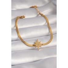 316L Çelik Gold Renk Italyan Zincir Model Kutup Yıldızı Figür Kadın Bileklik