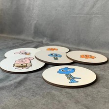 Uretti - Pınar 2572 El Yapımı 6'lı Gumball ve Ailesi Temalı Bardakı Altlığı - 13 x 13 cm