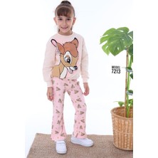 Pjk2i Bambi Desenli Pembe Fitilli Taytlı 2 Ip %100 Pamuk Kız Çocuk Takımı 3-10 Yaş 7213-P