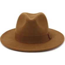 Manual Kadın Erkekler Partisi Düz Üst Fedora Şapkası Şerit Band Kemeri Kış Kış Khaki (Yurt Dışından)