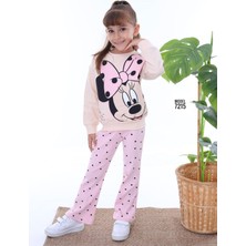 Pjk2i Minnie Mouse Desenli Ekru Fitilli Taytlı 2 Ip %100 Pamuk Kız Çocuk Takımı 3-10 Yaş 7215-E