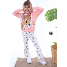 Pjk2i Bambi Desenli Pudra Fitilli Taytlı 2 Ip %100 Pamuk Kız Çocuk Takımı 3-10 Yaş 7213-PU