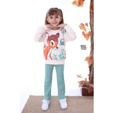 Pjk2i Bambi Desenli Yeşil Fitilli Taytlı 2 Ip %100 Pamuk Kız Çocuk Takımı 3-10 Yaş 7222-Y