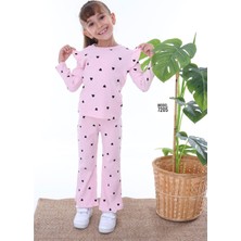 Yağmur Giyim Pjk2i Kalp Desenli Pembe Fitilli 2 Ip %100 Pamuk Kız Çocuk Takımı 3-10 Yaş 7205-P
