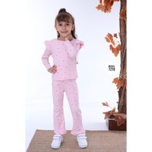 Yağmur Giyim Pjk2i Kalp Desenli Pembe Fitilli 2 Ip %100 Pamuk Kız Çocuk Takımı 3-10 Yaş 7210-P