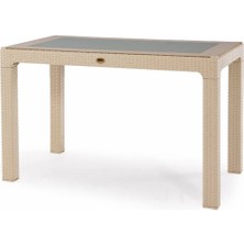 Ziynet Home 4 Kişilik 70 x 120  cm  Rattan Masa Takımı Camlı  Kolsuz Sandalye Bahçe Teras Takımı Oturma Grubu