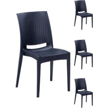 Ziynet Home 4 Kişilik 70 x 120  cm  Rattan Masa Takımı Camlı  Kolsuz Sandalye Bahçe Teras Takımı Oturma Grubu