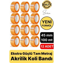 Svein Ekstra Güçlü Yeni Formül 12 Adet 45 mm x 100 mt Koli Bandı Şeffaf Dayanıklı Bant Taşınma Ambalaj