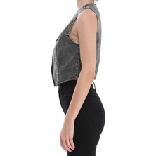 Önden Taşdetaylı Kot Yelek