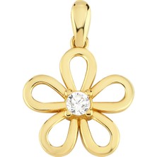 Altın Sepeti Altın Tektaşlı Çiçek Kolye Ucu