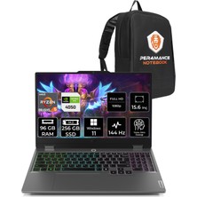 Lenovo Loq Aı Amd Ryzen 5 8645HS 96GB 256GB SSD RTX4050/6GB 105W 15.6" Fhd 144Hz W11H Taşınabilir Bilgisayar & Per4 Çanta 83DX008DTRP376