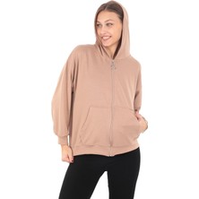 Pachie Kapüşonlu Fermuarlı Kadın Cepli Vizon Sweatshirt (PCST062)