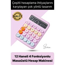 Svein 4 Fonksiyonlu Renkli Hesap Makinesi 12 Haneli Yuvarlak Tuşlu Şirin Masaüstü