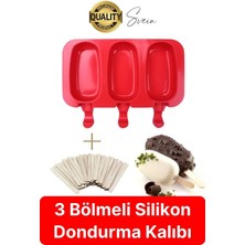 Svein Premium 3'lü Silikon Magnum Şeklinde Dondurma Yapma Kalıbı Ahşap Çubuklu Buzluk Puding Kabı Pratik