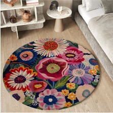 Kilim Home Mars 201 Çiçekli Çok Renkli Yuvarlak Dokuma Taban Salon Halısı