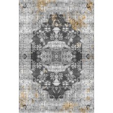 Kilim Home Mars 2155 Gri Siyah Hardal Sarı Vintage Desenli Dokuma Taban Halı