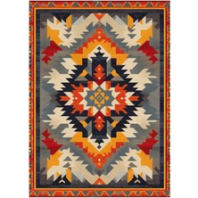 Kilim Home Mars 204 Çok Renkli Gri Otantik Etnik Desen Kaymaz ve Dokuma Taban Dekoratif Halı