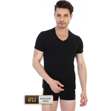 Çift Kaplan Erkek Elastanlı V Yaka Siyah T-Shirt 0956 6'lı Paket