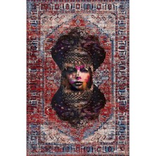 Kilim Home MARS126 Etnik Anadolu Halı Üzerine Kadın Suratı Dekoratif Salon Halısı Saçaklı Yıkanabilen Halı