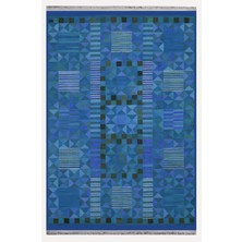 Kilim Home MARS121 Etnik Otantik Mavi Tonlartında Dekoratif Salon Halısı Saçaklı Yıkanabilen Halı