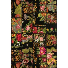 Kilim Home Mars 2094 Patchwork Eskitme Vintage Görünüm Çiçekli Siyah Dokuma Taban Halı