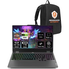 Lenovo Loq Aı Amd Ryzen 5 8645HS 96GB 1tb SSD RTX4050/6GB 105W 15.6" Fhd 144Hz Fdos Taşınabilir Bilgisayar & Per4 Çanta 83DX008DTRP338