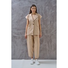 SHUGAA Kadın Premıum Keten Ceketli Takım