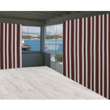 Ceylan Home Balkon Perdesi Kahverengi Kalın Çizgili Bağcıklı 725X250