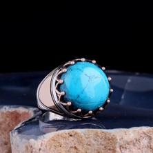 Tesbih Sepetim Turkuaz Taşlı Oval Model 925 Ayar Gümüş Erkek Yüzük