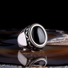 Tesbih Sepetim Siyah Onix Taşlı Oval Model 925 Ayar Gümüş Erkek Yüzük