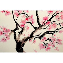 Aden Dekoratif Ağaç Dalları ve Pembe Çiçekler Kanvas Tablo