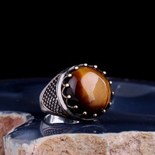 Tesbih Sepetim Kaplangözü Taşlı Oval Model 925 Ayar Gümüş Erkek Yüzük