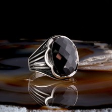 Tesbih Sepetim Faset Kesim Siyah Zirkon Taşlı 925 Ayar Gümüş Erkek Yüzük