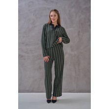 SHUGAA Kadın Polo Yaka Kaz Ayağı Desenli Tasarım Rahat Kalıp Takım