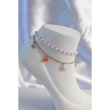 316L Çelik Gold Renk Minimal Kelebek Model Incili 2li Tasarım Halhal