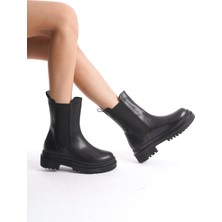 Marina Rosse Kadın Praga Siyah Cilt Yandan Lastikli Kalın Taban Günlük Bot & Bootie