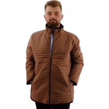 ModeXL Mode Büyük Beden Erkek Dik Yaka Kapitone Mont Kahverengi 2022 Sonbahar-Kış Rahat Kullanım