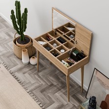 Mezza Flora Düşer Kapaklı Aynalı (Ahşap Ayaklı) 80 cm Makyaj Masası Drar Çalışma Masasısı