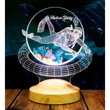 Sevgi Lambası Dalgıç Hediyesi, Balık Adam Hediyesi 3D LED Lamba, Kişiye Özel 3D LED Lamba Scuba Diving Dalgıç Tasarımlı Lamba