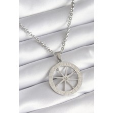 Fy Butik 316L Çelik Gümüş Renk Zirkon Taşlı Rüya Kapanı Model Burçlar Işleme Detay Kadın Kolye