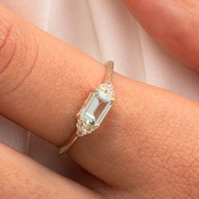Fasek Gold Gümüş Yüzük - Green Topaz Taşlı Zümrüt Kesim Modern Tasarım 925 Ayar Gümüş Yüzük
