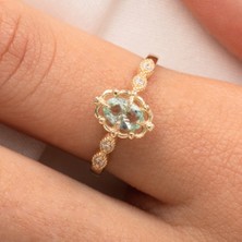 Fasek Gold Gümüş Yüzük - Green Topaz Taşlı Gelin Başı Tektaş 925 Ayar Gümüş Evlilik Teklifi Yüzüğü