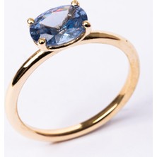 Fasek Gold Gümüş Yüzük - 1.10 Karat Yan Blue Topaz Taşlı Octagon 925 Ayar Gümüş Evlilik Teklifi Yüzüğü
