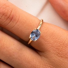 Fasek Gold Gümüş Yüzük - 1.10 Karat Yan Blue Topaz Taşlı Octagon 925 Ayar Gümüş Evlilik Teklifi Yüzüğü
