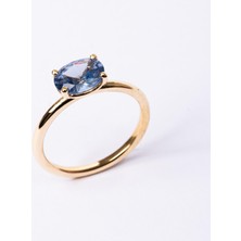 Fasek Gold Gümüş Yüzük - 1.10 Karat Yan Blue Topaz Taşlı Octagon 925 Ayar Gümüş Evlilik Teklifi Yüzüğü
