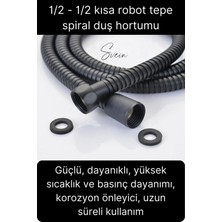 Svein 80 cm Siyah Kısa Tepe Ara Duş Hortumu Spiral Robot Bağlantı Örgü Dayanıklı Kopmaz Patlamaz Sızdırmaz