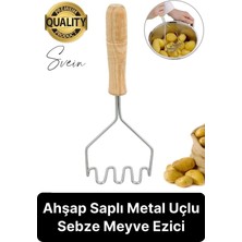 Svein Premium Ahşap Saplı Patates Püre Sebze Yiyecek Yumurta Muz Meyve Ezici Paslanmaz Çelik Z Model